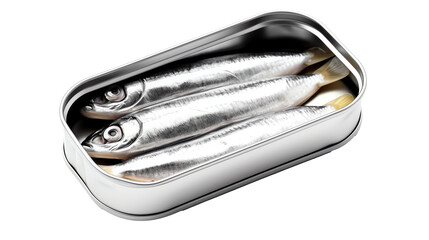 a can of fish with silver tins