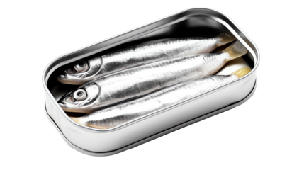 a can of fish with silver tins