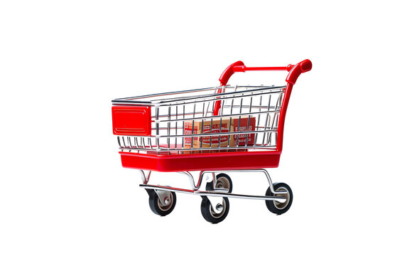 a red shopping cart with boxes in it - Powered by Adobe