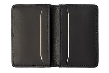 a black leather wallet with a white stripe