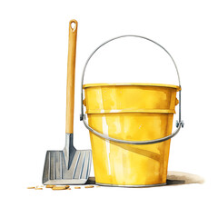 a bucket and shovel on the ground