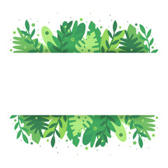 Bandeau végétal - Cadre de fleurs et feuilles - Espace pour écrire un texte au milieu - Éléments décoratifs floraux modernes verts - Style cartoon - Trame végétale, encadrement floral - Déco, carré