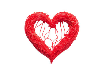 a red heart made of rope - obrazy, fototapety, plakaty