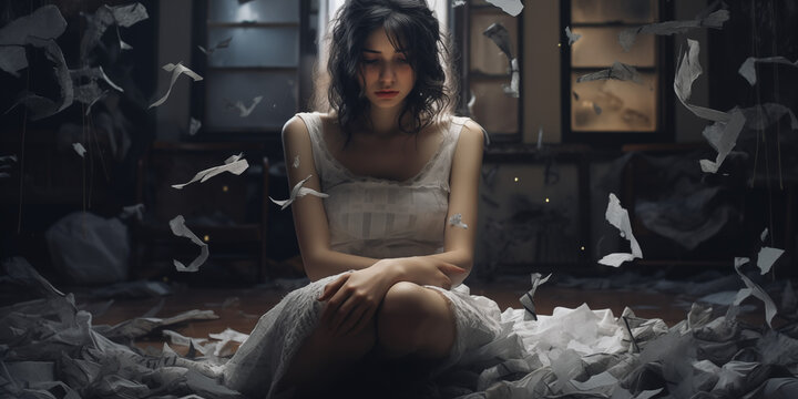 photorealistic concept art abut broken heart feeling down dinamic particles