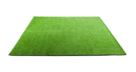 Green artificial grass carpet isolated on white