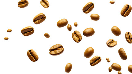 Gold coffee beans isolated on a white background