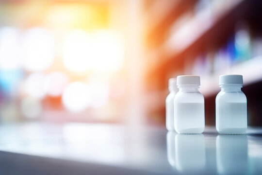 medicine bottle in the pharmacy, copyspace