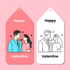 Happy Valentine's Day label with hand drawn illustration in flat design style
