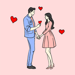 illustration of a couple who love each other, character illustration for Valentine's Day, flat design style