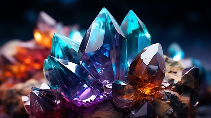 a group of colorful crystals - obrazy, fototapety, plakaty