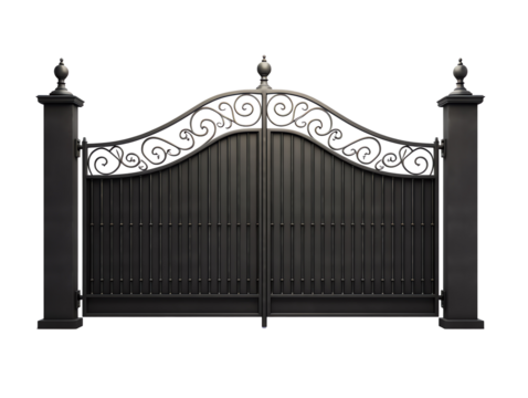 a black gate with a white background