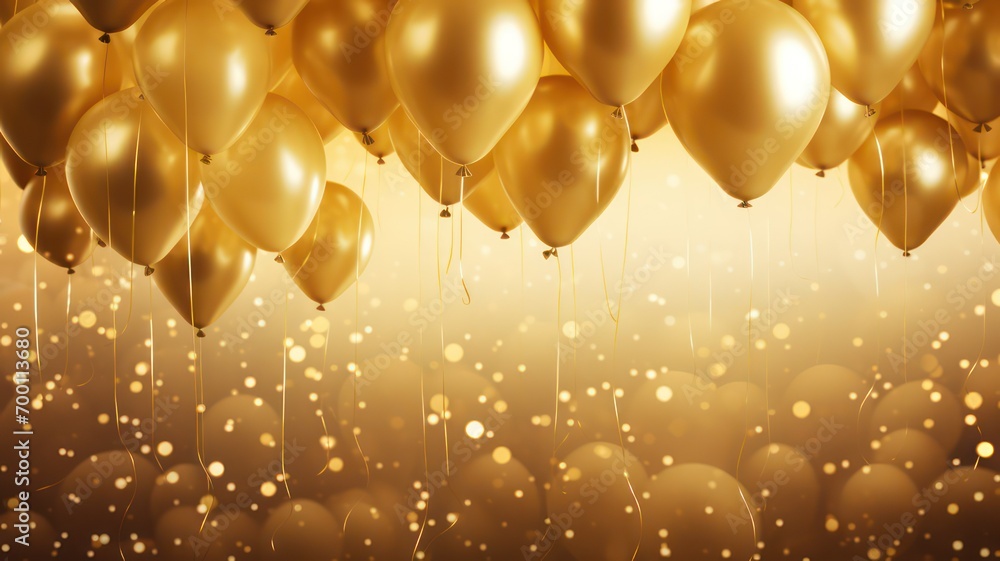 Aufkleber golden ballons with golden bokeh party background created with generative ai