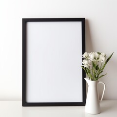 a white flowers in a vase next to a white wall - obrazy, fototapety, plakaty