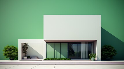 a white and green building with a green wall - Powered by Adobe