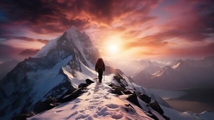 a person walking on a snowy mountain - Powered by Adobe