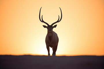 a deer with large antlers standing in the sun