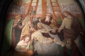 Interior of Sant Ambrogio church in Milan, Italy. Painting