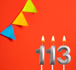 Birthday card - Number 113 candle in orange background