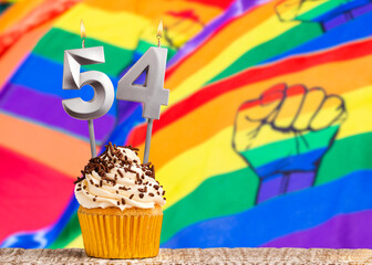 Birthday candle number 54 - Gay march flag background