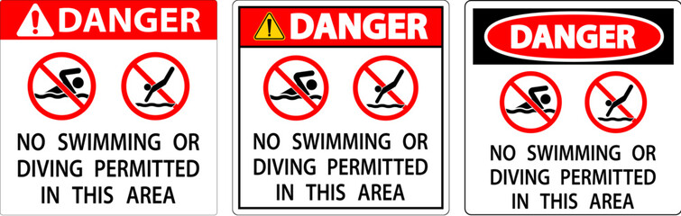 Pool Danger Sign No Swimming Or Diving Permitted In This Area