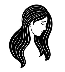Beautiful face of a girl. Logo for a beauty salon. Vector fashion illustration isolated on white background. Black and white art line drawing