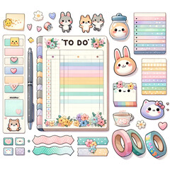 watercolor set of list sheet digital cute sticky notes memo on white background