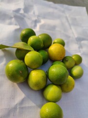 Lemons are on the ground with the background