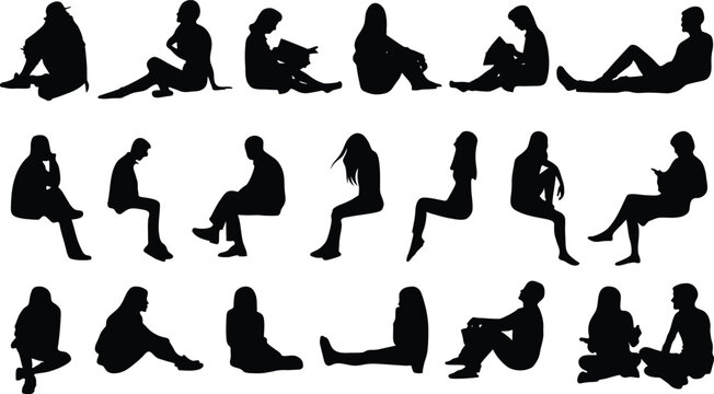 flat silhouettes of sitting people with transparent background, named, organized and editable layers