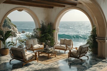 living room with neutral wood and white furniture inspiration ideas