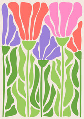 Abstract flower posters. Trendy botanical wall arts with floral design. Flower market. Colorfull. Matisse floral paintings. Vector naive art print