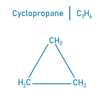 Chemical structure of Cyclopropane (C3H6). Chemical resources for teachers and students. Vector illustration.