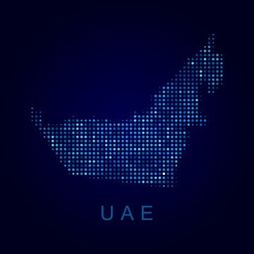 Vector dotted style map of United Arab Emirates in dark blue background design sphere and structure

