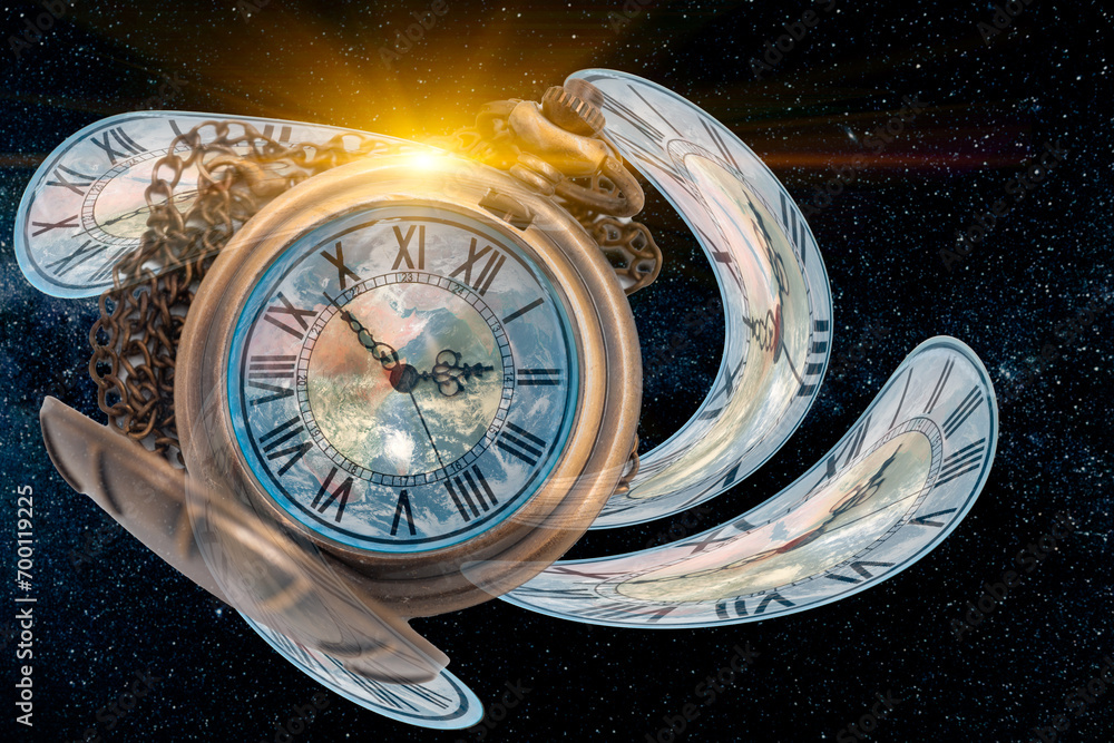 Wall mural spacetime universe scifi concept, twist clock time distortion warp into space bended curved for spac