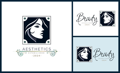 woman face head beauty aesthetics salon spa logo template design for brand or company
