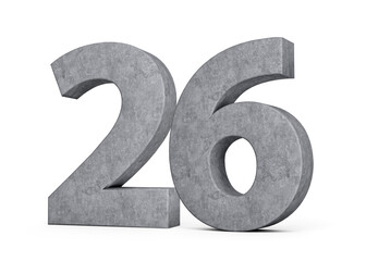 3d Concrete Number twenty six 26 Digit Made Of Grey Concrete Stone On White Background 3d Illustration