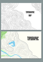 Outline topographic map horizontal banner template set