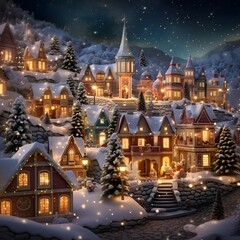 Fototapeta na wymiar Fairytale winter village in the mountains. Christmas and New Year.