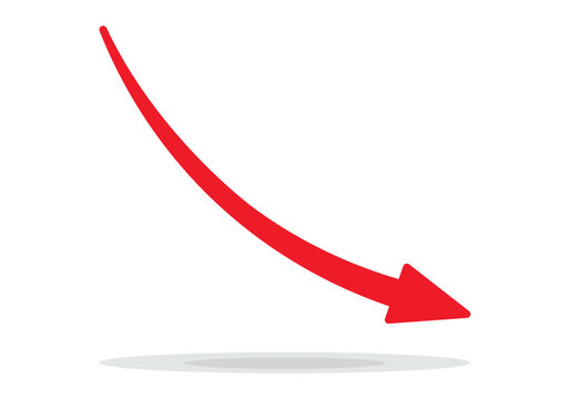 Red arrow going down stock icon on white background. Bankruptcy, financial market crash icon for your web site design, logo, app, UI. graph chart down trend symbol.chart going down sign.