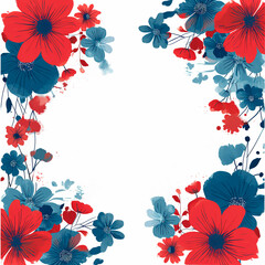 Floral frame with red and blue flowers, space for text.
