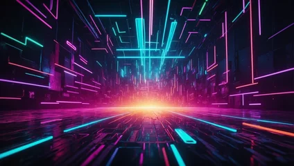Foto op Plexiglas Abstract bright futurism neon digital background. Colorful dynamic wallpapers. It can be used for business, AI technologies, education, science, presentations, projects, banners, etc. © OneMoreTry