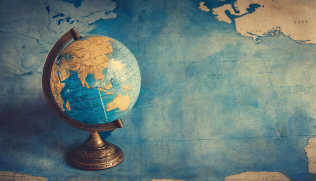 Ancient globe full on the old map background.