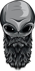 monochromatic illustration logo design of Alien with beard - 700124202