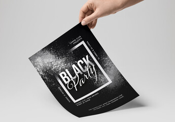 Black Party Flyer or Invitation Card Presenting with Event Details.