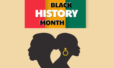Vector illustration for celebrating African American History Month, silhouette of African woman and African man with text black history month