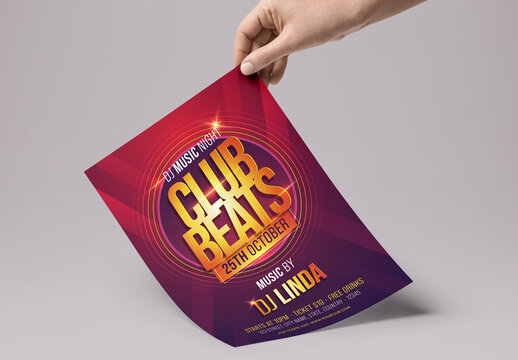 Club Night Party Flyer, Invitation Card Template Layout in Purple Color.