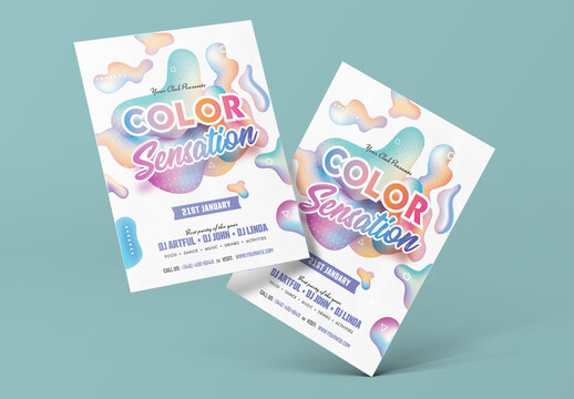 Color Sensation Template, Flyer Layout in Abstract Gradient Fluid Art.