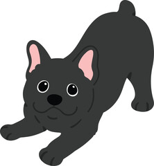 Simple and cute flat black colored illustration of French Bulldog being playful