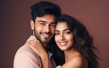 young beautiful indian smiling couple embracing in love