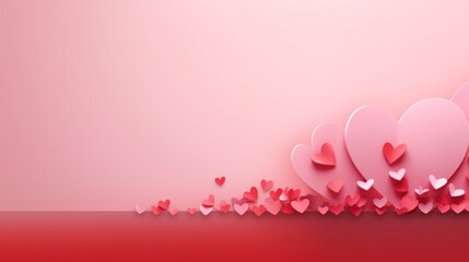 Valentines Day pink simple background with red and pink hearts. Love concept. Greeting card with copy space.