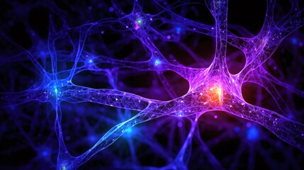 Artificial intelligence in the form of a glowing neural network on a dark background brain electricity